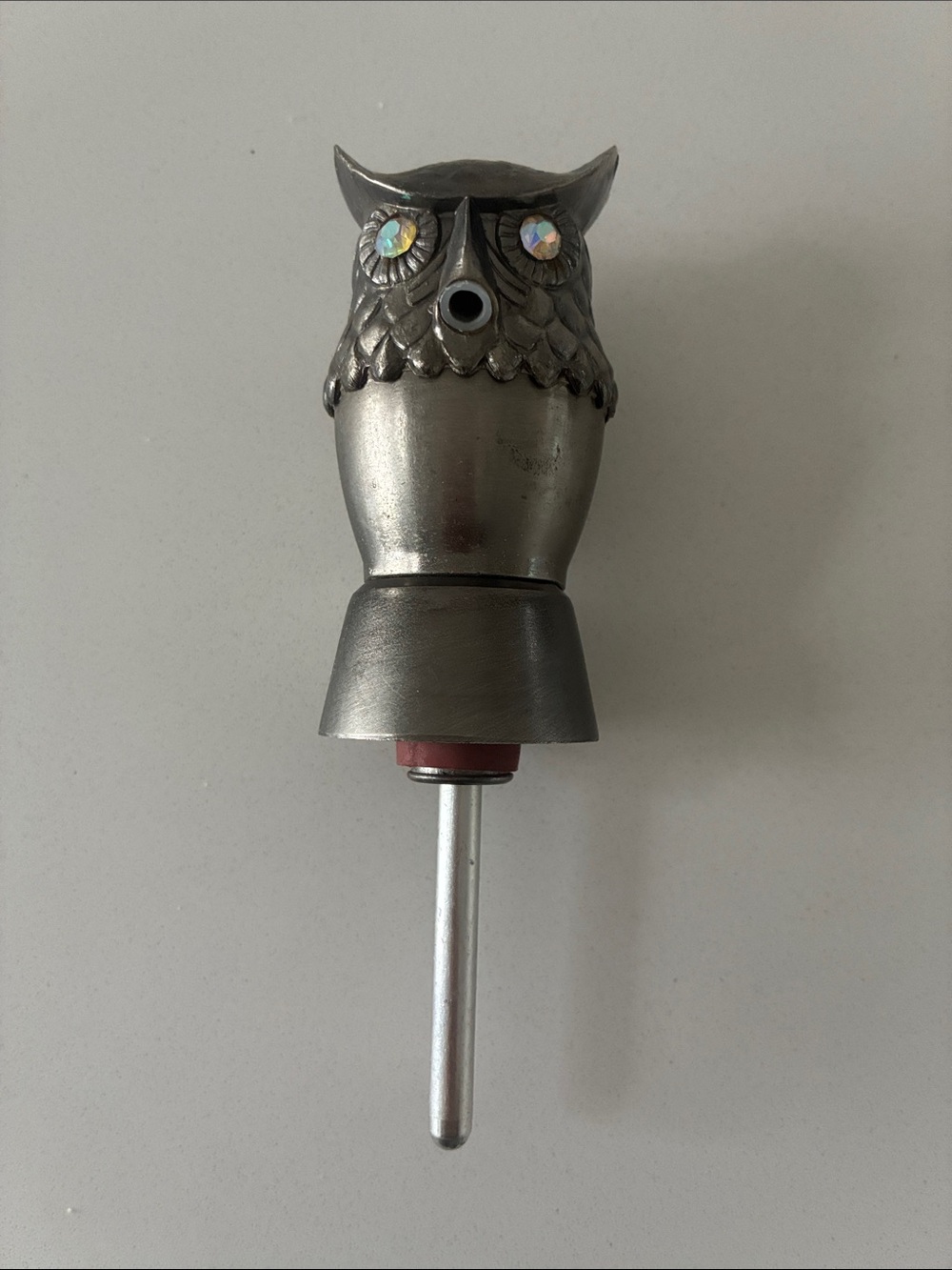 Vintage Owl Bottle Stopper with Crystal Eyes - Metallic Silver